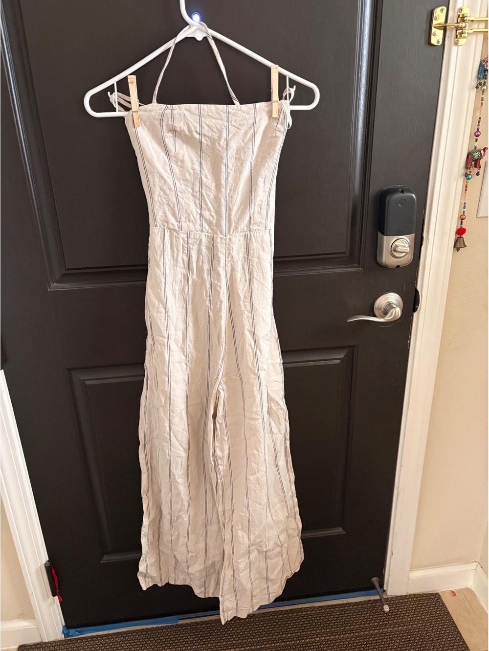 Reformation Beige 100% Linen Jumpsuit Lace-Up Back Cottagecore Size 6